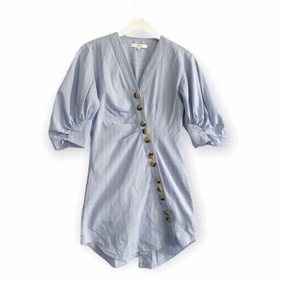 Tibi Stripe Asymmetrical Shirt Dress, Size 00, Blue - Picture 3 of 12